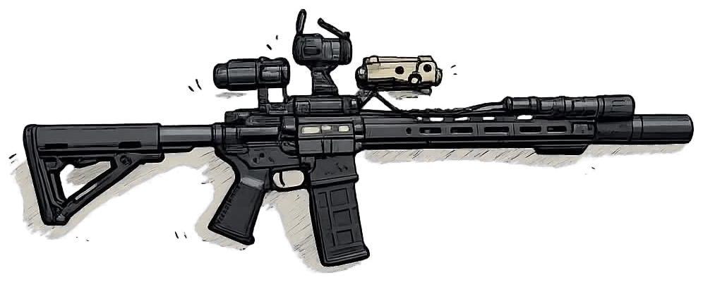 Still drawing of a rifle. The file is a picture, not an animation.